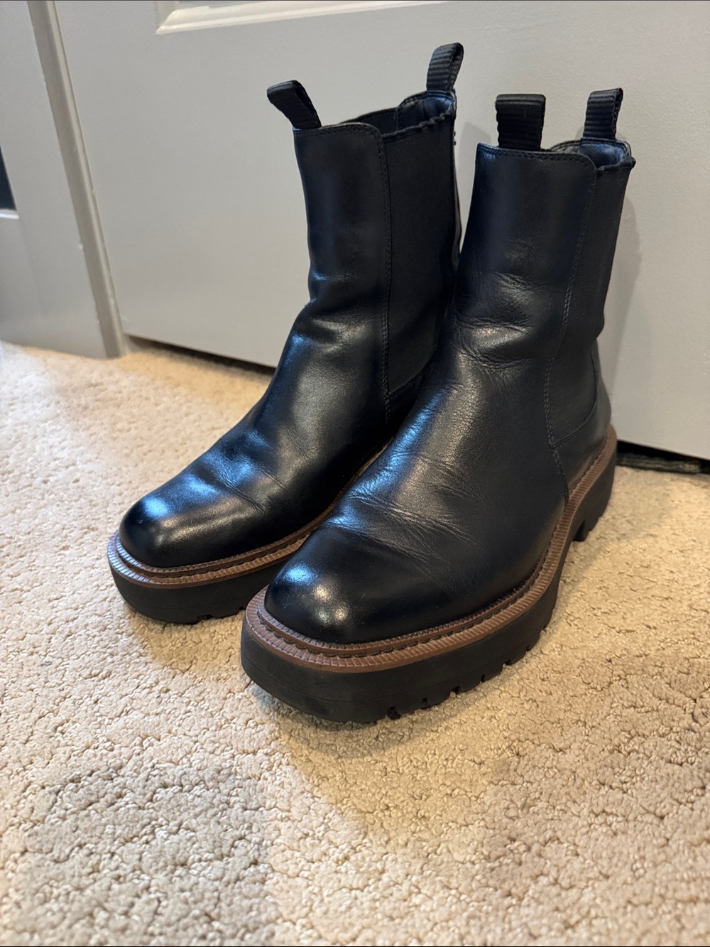 Sam Edelman Black Leather Ankle Boots with Brown Trim